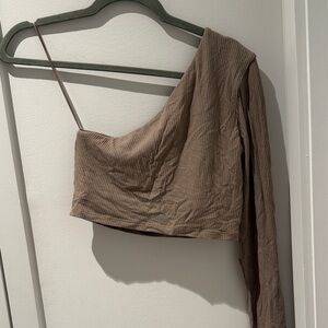 Beige/Neutral ALO One-Shoulder Crop Top